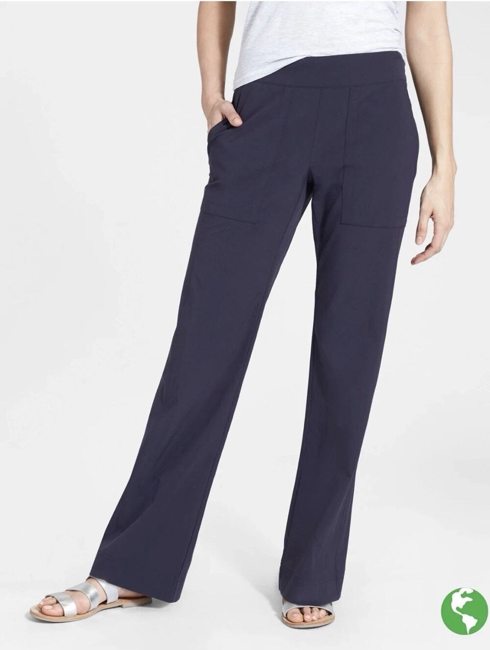 Athleta Chelsea Wide Leg Pants Women’s 4 Navy Pull On Stretch Travel Casual